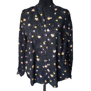 Old Navy Women's Size Medium Black Floral Button Up Blouse